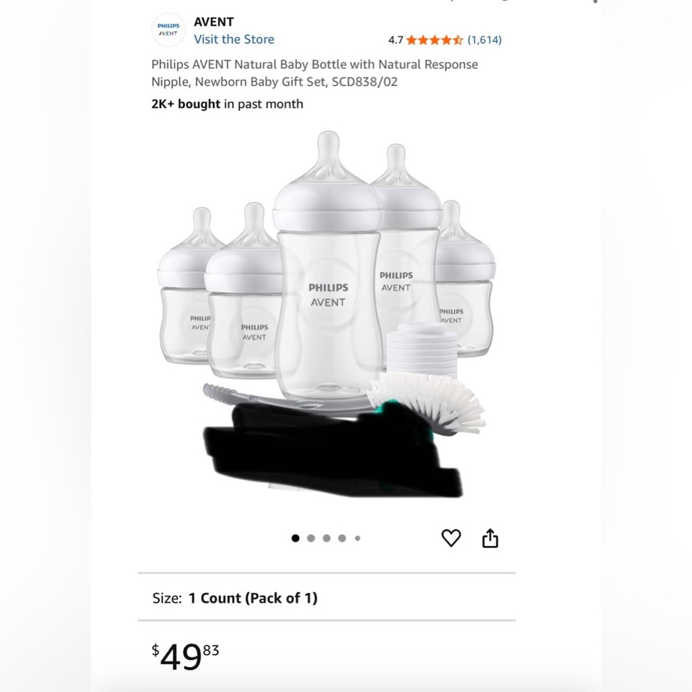 Philips Avent Natural Baby Bottle Set (x5)- White AND Formula Dispenser -Grey